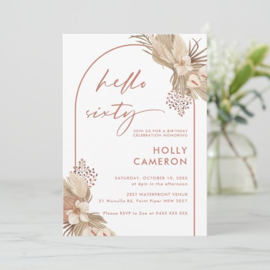Boho Terracotta Arch Pampas Grass 60th Birthday Kaart (Staand voorkant)