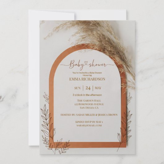 Boho Terracotta Arch Pampas Grass Baby Shower Kaart (Voorkant)