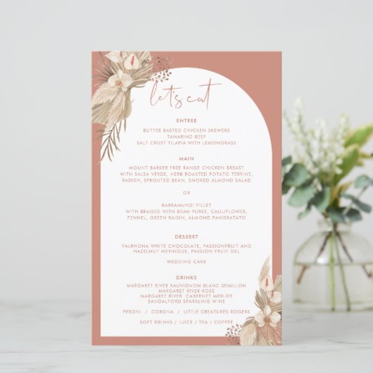 Boho Terracotta Arch Pampas Grass Menu (Staand voorkant)