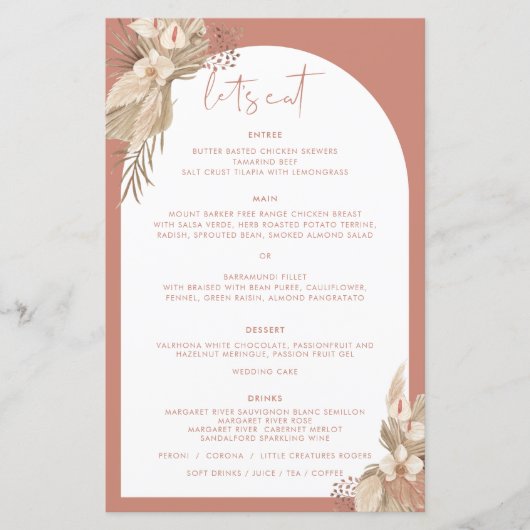 Boho Terracotta Arch Pampas Grass Menu (Voorkant)