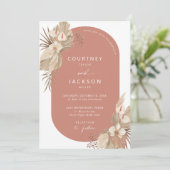 Boho Terracotta Arch Pampas Grass Wedding Kaart (Staand voorkant)