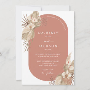 Boho Terracotta Arch Pampas Grass Wedding Kaart