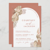 Boho Terracotta Arch Pampas Grass Wedding Kaart (Voorkant / Achterkant)
