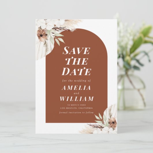 boho terracotta arch Save the Date (Staand voorkant)