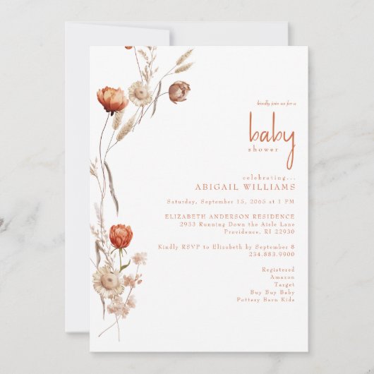 Boho Terracotta Baby shower gecentreerd Kaart (Voorkant)