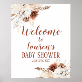 Boho Terracotta Baby shower Girl Welkomstteken Poster