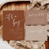 Boho Terracotta Baby shower Invitation It a Boy Kaart