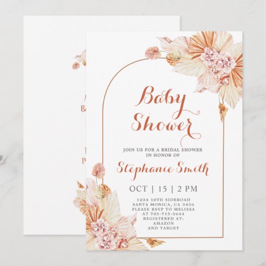 Boho Terracotta Baby shower Uitnodiging (Voorkant / Achterkant)