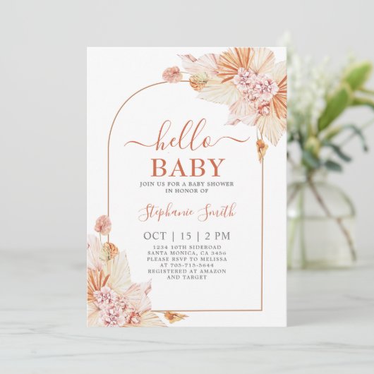 Boho Terracotta Baby shower Uitnodiging (Staand voorkant)