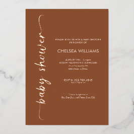 Boho Terracotta, Beige & Echte Folie Baby Shower Uitnodiging