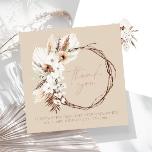 Boho Terracotta Beige Gedroogde Bloemenkrans Bruil Bedankkaart