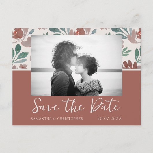 Boho Terracotta & Beige Save the Date Huwelijk Briefkaart (Voorkant)
