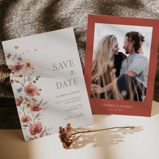 Boho Terracotta Bewaar de datum Bruiloft Uitnodigi Save The Date