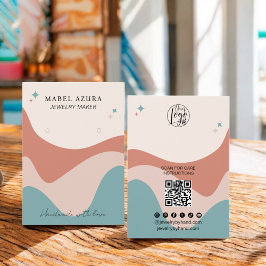Boho terracotta blauw Sieradenmaker Qr logo oorbel Visitekaartje