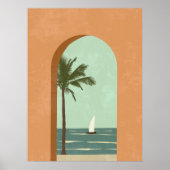 Boho Terracotta Blauwgroen Kustillustratie Kunst Poster (Voorkant)