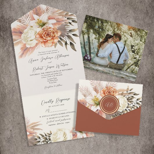 Boho Terracotta Bloem All-in-One Uitnodiging