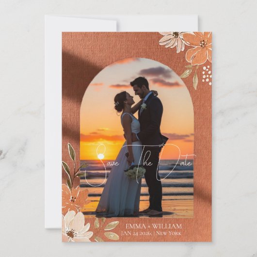 Boho Terracotta Bloem Boog Foto Save The Date (Voorkant)