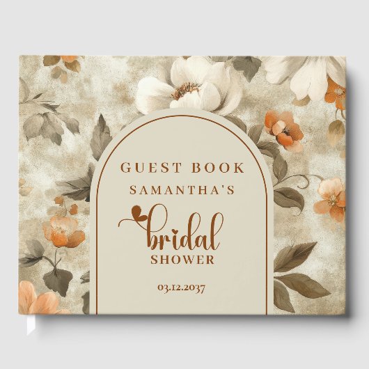 Boho Terracotta Bloem Bruidsfeest Gastboek Gastenboek (Voorkant)