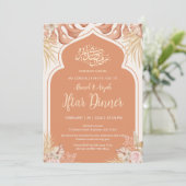 Boho Terracotta Bloem Islamitische Boog Iftar Dine Kaart (Staand voorkant)
