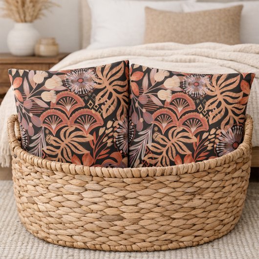 Boho Terracotta Bloem Motief Kussen Hoes Set
