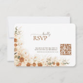 Boho Terracotta Bloem QR Code Trouw RSVP kaart (Voorkant)