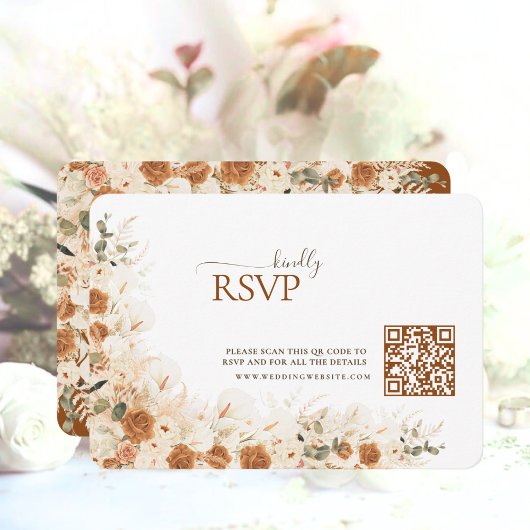Boho Terracotta Bloem QR Code Trouw RSVP kaart