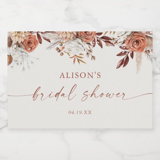 Boho Terracotta Bloemachtige Bruids-Shower Sparkling Wijnetiket (Enkel label)