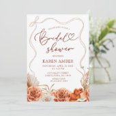 Boho Terracotta Bloemachtige Bruiloftsborrel Kaart (Staand voorkant)