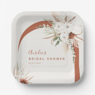 Boho Terracotta Bloemboog Papieren Borden Papieren Bordje