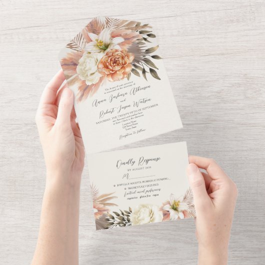 Boho Terracotta Bloemen Alles in één Uitnodiging (Afscheurbaar)