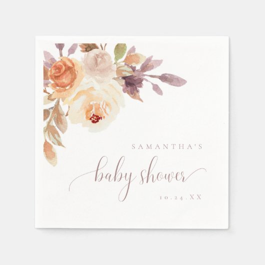 Boho Terracotta Bloemen Baby shower Papier Servet (Voorkant)