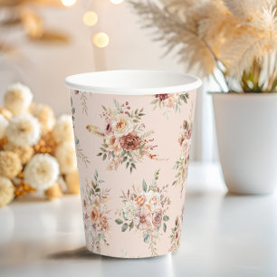 Boho Terracotta Bloemen Baby Shower Papieren Bekers