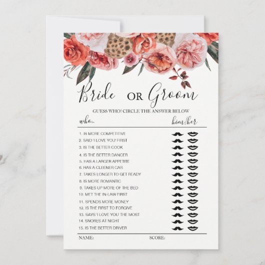 Boho terracotta bloemen bruid of bruidegom spel kaart (Voorkant)