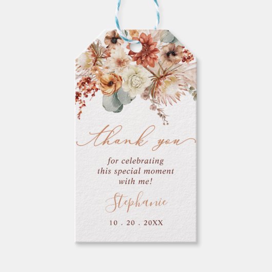 Boho Terracotta Bloemen Bruiloft Bridal Shower Her Cadeaulabel (Voorkant)
