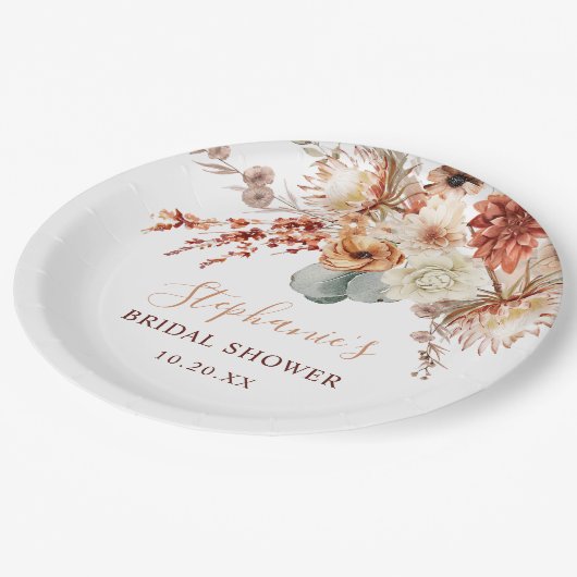 Boho Terracotta Bloemen Bruiloft Bridal Shower Papieren Bordje (Gekanteld)