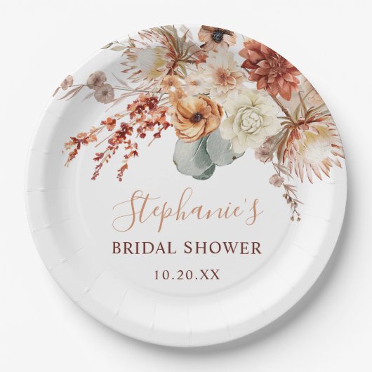 Boho Terracotta Bloemen Bruiloft Bridal Shower Papieren Bordje (Voorkant)