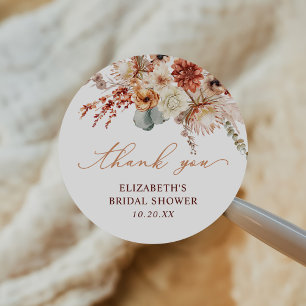 Boho Terracotta Bloemen Bruiloft Bridal Shower Ronde Sticker