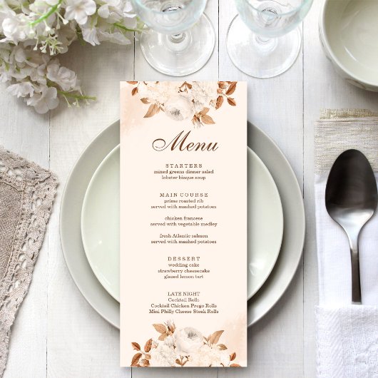 Boho Terracotta Bloemen Bruiloft Menu Kaart