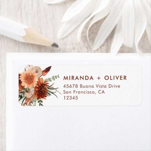 Boho Terracotta Bloemen Bruiloft Retouradres Etiket (Insitu)