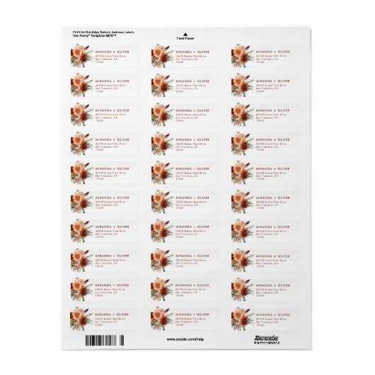 Boho Terracotta Bloemen Bruiloft Retouradres Etiket (Full Sheet)