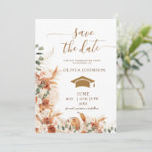 Boho Terracotta Bloemen Foto Afstudeer Save The Date (Staand voorkant)