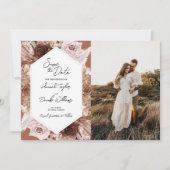 Boho Terracotta Bloemen Foto Bruiloft Save The Date (Voorkant)