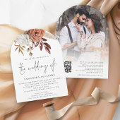 Boho Terracotta Bloemen Foto QR Code Huwelijk Kaart