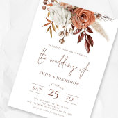 Boho Terracotta Bloemen Foto QR Code Huwelijk Kaart