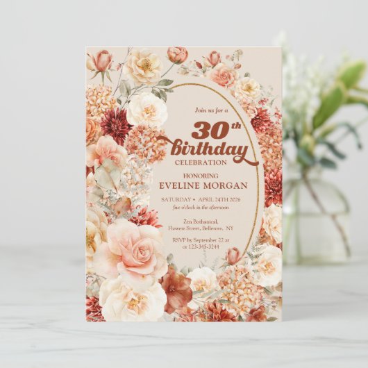 Boho terracotta bloemen groovy 30ste verjaardag kaart (Staand voorkant)