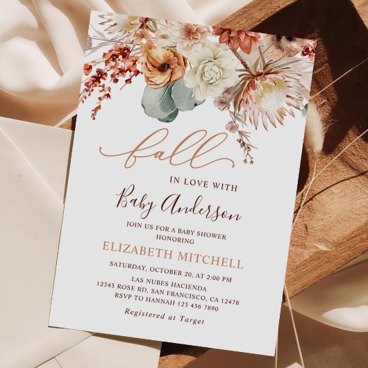 Boho Terracotta Bloemen Herfst Baby Shower Kaart