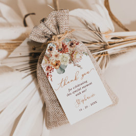 Boho Terracotta Bloemen Herfst Bruiloftsborrel Cadeaulabel
