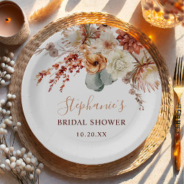 Boho Terracotta Bloemen Herfst Bruiloftsfeest Papieren Bordje