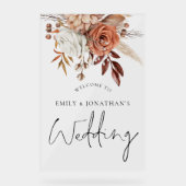 Boho Terracotta Bloemen Herfst Welkom Bruiloft Acryl Bord (Voorkant)