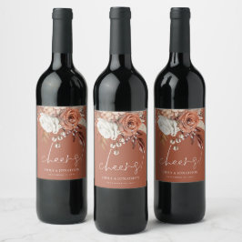 Boho Terracotta Bloemen Juichen Namen Bruin Huweli Wijn Etiket